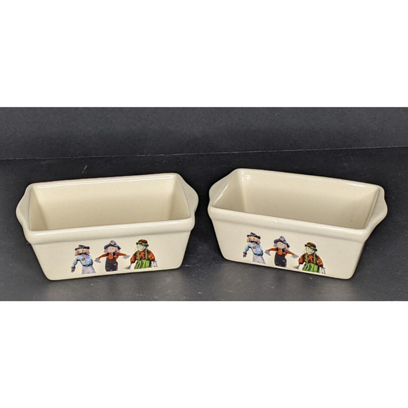 NEW Mini Loaf Pans Ceramic Harvest Scarecrows 5.5 x 3.5" Gift Small Chip CUTE - Picture 6 of 6